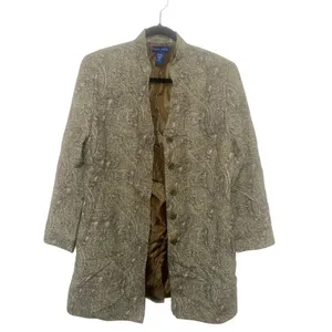 Karen Scott Paisley Print Button‎ Front Jacket Career Office Coat Size 14 thumbnail 2