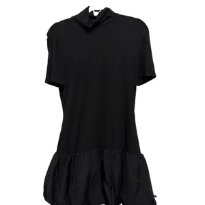 REFORMATION Dana Knit Funnel Neck Bubble Hem Mini Dress Black Balletcore XL thumbnail 2