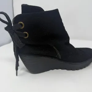 Fly London Suede Wedge Ankle Boots Black Lace Up Back Women Size 38 thumbnail 10