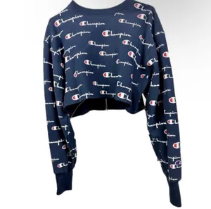Champion All-Over Logo Print Cropped Crewneck Sweatshirt - Navy Blue thumbnail 3