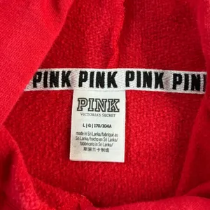 Pink Victoria's Secret Nation Hoodie Red White Colorblock Cropped Pullover L thumbnail 3