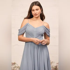 Lulus Lost In The Romance Chiffon Gown Slate Blue Small Prom Bridesmaid Formal thumbnail 2