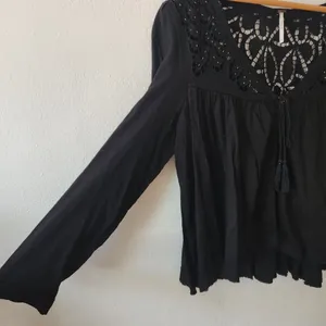 Free People 'Doin' It Right' Button Front Blouse Black Boho Flowy Lace $128 Sz S thumbnail 6