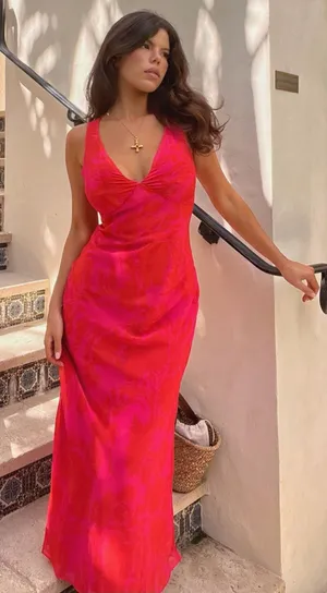 Showpo Jodie Midi Dress. Size: 12. V-Neck Slip Dress in Pink Floral. thumbnail 1