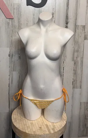 SHEIN Textured Terry Stripe String Bikini Bottoms Womens XS Yellow Gold Charms thumbnail 1