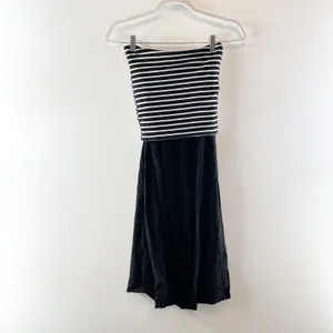 Miou Muse Striped Strapless Ribbed Mini Dress Black White Small thumbnail 4