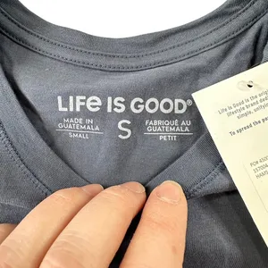 Life is Good Casual Hamsa Lotus Graphic Tee Dusty‎ Blue Gray Cotton Shirt NWT thumbnail 5