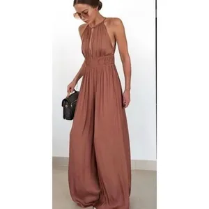Mango Flowy Wide Leg Halter Jumpsuit With Pleated Details in Copper Size Large thumbnail 6