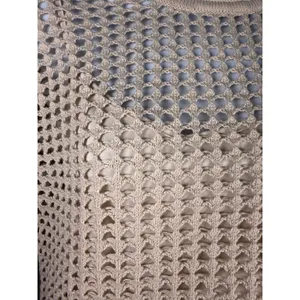 Steve Madden Open Knit Crochet Top Lined Beige Cap‎ Sleeve Coastal Boho Medium thumbnail 4