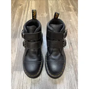 Dr Martens Devon Flower Platform Boots Black Leather Buckle EU39 US8 thumbnail 3