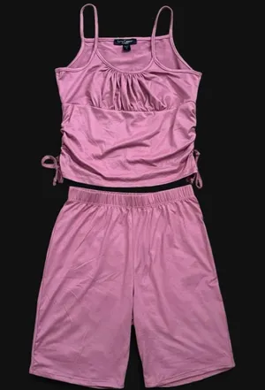 Love Cameron - Rose Pink Ruched Tank & Lounge Shorts Set thumbnail 1