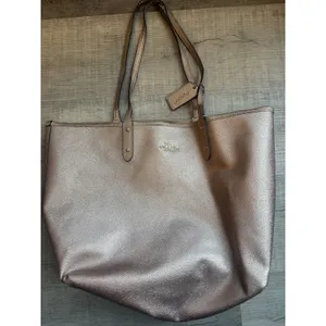 Coach Reversible Signature Canvas Metallic Rose Gold City Tote Bag thumbnail 3