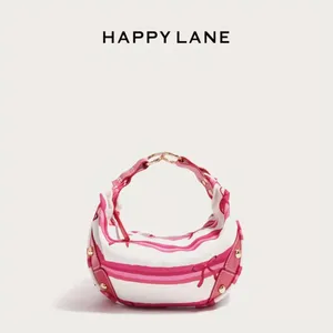 Pink Stripe Coquette Crescent Hobo Shoulder Bag Scarf Print NIP thumbnail 2