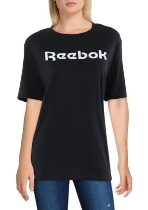 NWT Reebok Womens Logo Cotton Graphic T-Shirt Tee IT8891 Black XS thumbnail 1