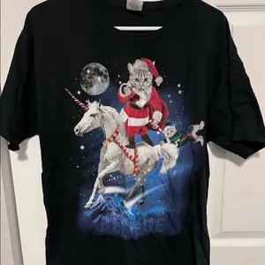 Dec 25th cat on a unicorn shirt size large thumbnail 1