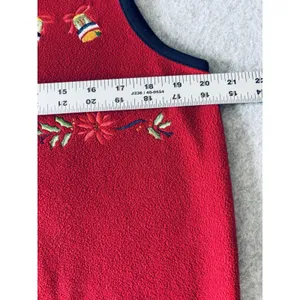 Vintage Erika Sport Womens Fleece Vest Red Embroidered Bells Holiday Christmas M thumbnail 13