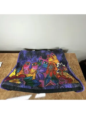 Laurel Burch Laurel's Garden Cats Floral Large Canvas Tote Bag Purple 20" thumbnail 4