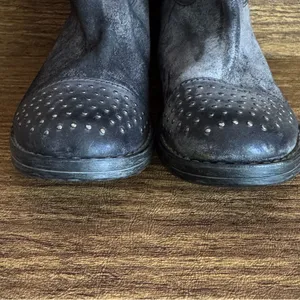 Paola Ferri Grey Black Distressed Suede Studded Moto Motorcycle‎ Boots 39 thumbnail 7