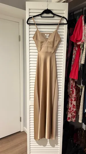 Gold Satin Formal Maxi Dress Open Back thumbnail 2