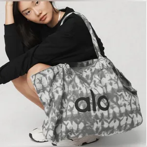 NWT Alo Yoga Shopper Tote Bag Tie Dye Oversized Heavy Duty Canvas Grey/Black thumbnail 6