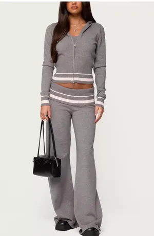 Edikted Kaliya Stripey Fold Over Knit Pants thumbnail 2