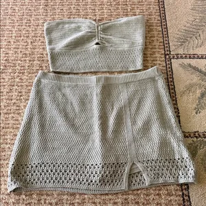 American Eagle Outfitters Sage Green Crochet Tube Top & Mini Skirt Set thumbnail 1