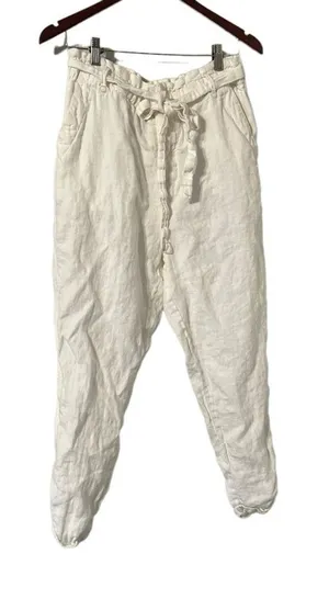 FREE PEOPLE Paperbag White Linen Trousers Pants thumbnail 1