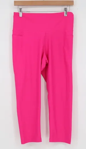 Old Navy Active Powersoft Neon Pink Cropped High Rise Leggings Pockets Womens L thumbnail 1