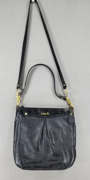 Coach‎ Crossbody Bag Womens Black Leather Snakeskin Trim Gold Hardware F20114 thumbnail 1