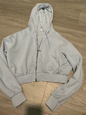 Divided Cropped Pale Blue Zip Hoodie thumbnail 1