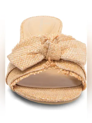 Bandolino Arden Mule Natural Woven Bow Block 2” Heel Open Toe Mule Summer Sanda thumbnail 5