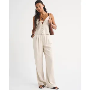 Abercrombie & Fitch Sloane Linen-Blend Wide Leg Pants thumbnail 3