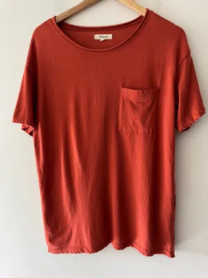 Madewell Rust Orange‎ Red Softfade Cotton Oversized Pocket Tee NA459 thumbnail 1