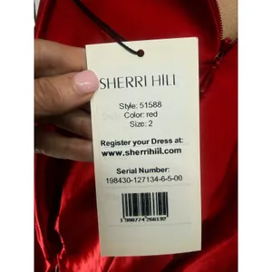 NWT Sherri Hill 51588 Red Halter Ball Gown Beaded Waist Satin Formal‎ Dress Sz 2 thumbnail 6