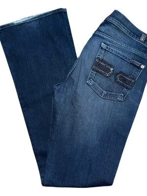 7 For All Mankind 28 Dark Blue Swarovski Crystal Studded Pockets Bootcut Jeans thumbnail 3