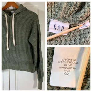 GAP Womens XS Olive Green Waffle Knit Hoodie Drawstring‎ Pullover Casual thumbnail 16
