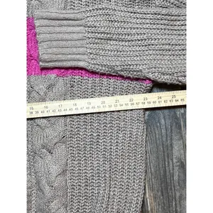 American Eagle Cable Knit Sweater‎ Tan Pink Stripe Medium Cozy Fisherman Baggy thumbnail 7