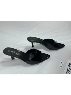 Womans Excellent Shmch Slip On Stiletto Mules Size 11 Black Open Pointed Toe thumbnail 2
