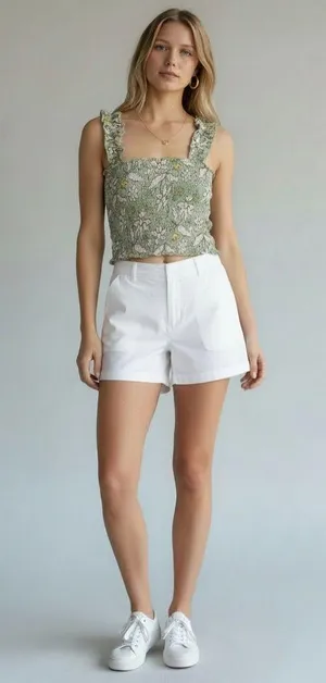 NEW Aerie Jungle Thrills Smocked Green Cropped Tank Top Boho Fairycore Women’s S thumbnail 1