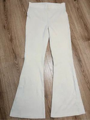 Aerie Cream Corduroy Flare Pants Women's L Long High Waist Pull On Stretch thumbnail 1