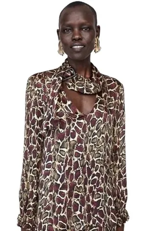 ZARA WMN'S Animal Print‎ Shirt Flowy V-neck Top Blouse S NWOT thumbnail 1