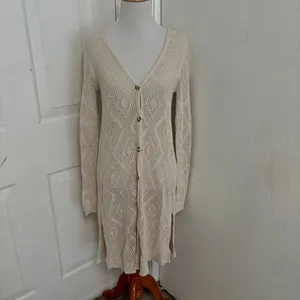 Free People Diamond Crochet Knit Long Cardigan Duster M2 thumbnail 2