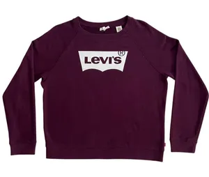 Levi’s Logo Crewneck Plum Sweater Large White Graphic Sweatshirt Womens thumbnail 1