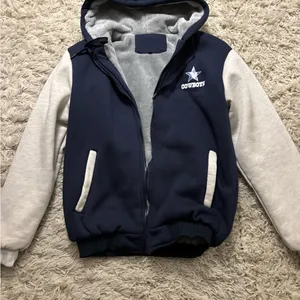 Cowboys Navy and Gray Full Zip Jacket Drawstring Hoodie Size M thumbnail 1