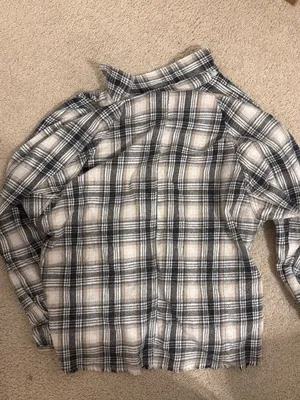 Urban Outfitters BDG Vintage Flannel Neutral Grey and Cream Stripe Colorway thumbnail 6