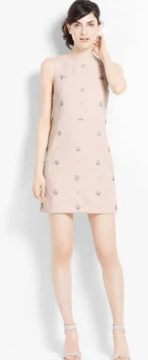 (RFB1) Ann Taylor Women's Beige Jeweled Sleeveless Shift Dress Size 12 Spring thumbnail 1