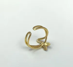 18K Gold Plated Adjustable Butterfly Open Ring for Women thumbnail 4