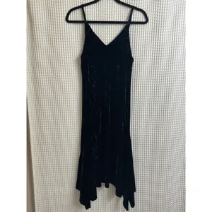 Leith Crushed Velvet Midi V Neck Flared Hem Black Cocktail Dress Extra Small thumbnail 8