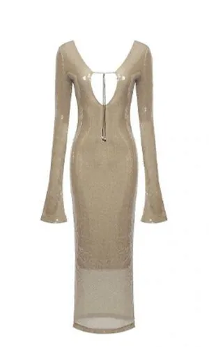 NEW Alix Earle Gold Sequin Open Back Cocktail Midi Dress thumbnail 1