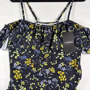 Fashion Womens Black Floral Off Shoulder‎ Ruffle One Piece Swimsuit Size L NWT thumbnail 12